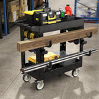 34"*17" Heavy Duty Utility Cart, 2 Shelf Plastic Rolling Cart Tool Cart with Ergonomic Handle 5" Swivel Casters 4 Hooks 1000lbs Capacity for Garage, Warehouse, Cleaning