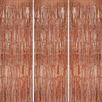 3 Pack Foil Fringe Backdrop - Rose Gold Shiny Tinsel Curtains for Party Decoration/Photo Booth Props - 3.3x8.2 FT Metallic Foil Backdrop for Birthday, Wedding, Graduation, Christmas.