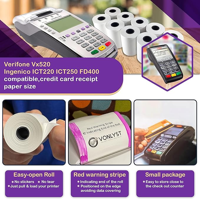 Thermal Paper Roll 2 1/4 x 55 for Verifone Vx520 Ingenico ICT220 ICT250 FD400 (30 rolls)