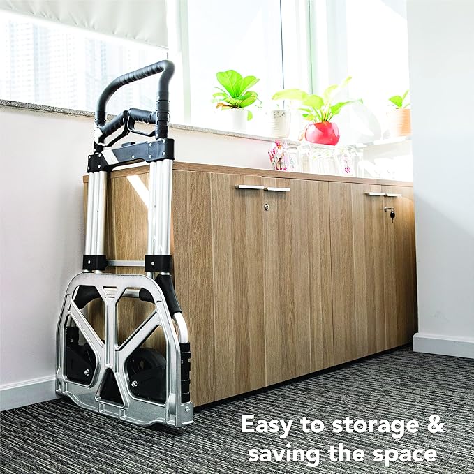 Olympia Tools 440 LB Aluminum Folding Hand Truck with Telescoping Handle - Foldable Moving Furniture Trolley Dolly Cart with 2-Wheels & Ergonomic Handle - Collapsible Hand Trucks for Home, Office