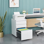 3 Drawer File Storage Cabinet, File Cabinets for Home Office, Metal Rolling Filing Cabinet, Locking File Cabinet for A4/Letter/Lagal Size, Fully Assembled, Matte White