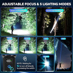 Rechargeable Flashlights 2 Pack, Super Bright Flash Light High Lumens 9900LX, 5 Modes Zoomable Linternas with LCD Digital Display, Powerful Handheld LED Flashlights for Home Emergencies Camping