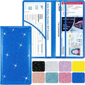 Car Registration and Insurance Holder, Leather Magnetic Shut Vehicle Glove Box Organizer for Document, Card, Driver License, Glitter Blue