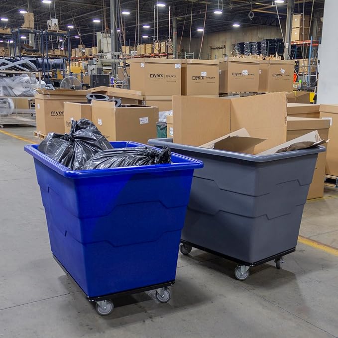 Commercial 16 Bushel Utility Cart with Steel Base, Poly Box Basket Truck, Laundry Cart, and Rolling Trash Bin, 47-Inch x 34.75-Inch x 35.5-Inch, 1000 Pound Weight Capacity, Blue