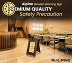 Wooden Caution Wet Floor Sign Slippery A-Frame with Bold Bilingual Safety Message, High-Grade Wood Finish, Brass-Plated for Restaurants, Offices, Hospitality & Retail Centers By Alpine Industries