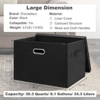 Large 17" 36 Quart Collapsible Stackable Storage Bins with Lids, 3 Packs Black Linen Fabric Closet Boxes with Lids, Storage Cube Baskets Container Organizers for Bedroom Office(17 x12 x11)