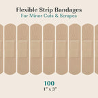 FEBU Bamboo Fabric Bandages | PFAS Free Flexible Fabric Bandages | Latex Free Bandage | Natural Hypoallergenic Bandage for Scrapes, Cuts & First Aid | 1in x 3in | 100 Count Pack