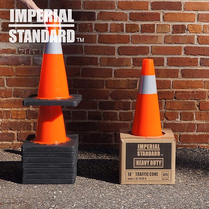 Traffic Cones - Safety Cones - 18" Orange Cones with 2 Reflective Collars - Construction Cones - Road Cones - Parking Cones - Street Cone (64 pack)