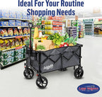 Lapp Wagons 39" Extra-Long Collapsible Folding Wagon Cart, Heavy-Duty 360 lb Utility Wagon with Wheels, Foldable Beach Wagon for Camping, Garden, Grocery, Sports, Outdoor Gear – Grey