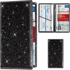 TOURSUIT Car Registration and Insurance Card Holder, Vehicle License Document Glove Box Compartment Organizer, Interior Car Accessories for Women Men Teens (Glitter Black)