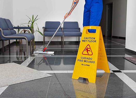 Alpine Caution Wet Floor Sign, 24 Inch High Visibility Yellow Slippery When Wet Sign - Bilingual Safety Warning Sign to Easily Avoid Slippery Accidents in Businesses & High Traffic Areas