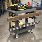 34"*17" Heavy Duty Utility Cart, 2 Shelf Plastic Rolling Cart Tool Cart with Ergonomic Handle 5" Swivel Casters 4 Hooks 1000lbs Capacity for Garage, Warehouse, Cleaning
