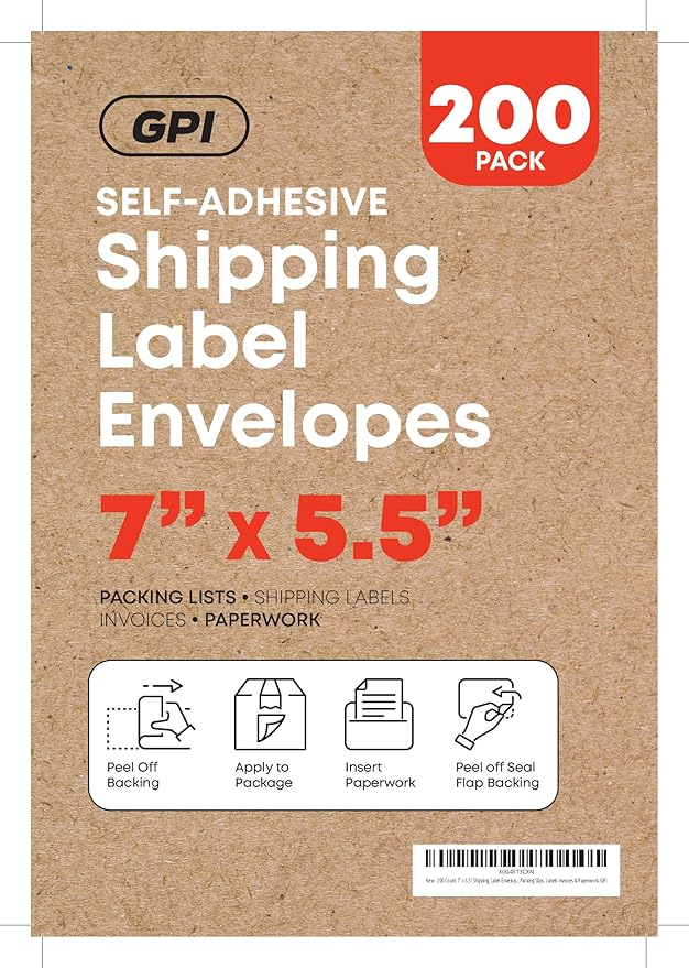 2000 Count 7" x 5.5" Shipping Label Envelopes, Clear Packing List Pouches with Self-Adhesive Back, Top Loading for Shipping Labels Sleeves, for Packing Slips, Labels Invoices & Paperwork. GPI