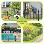 Bepatio Decorative Garden Fence Animal Barrier with Gate, 24in (H) x 20ft (L) 10 Panels Decorative Dog Fence Outdoor for Yard, Heavy Duty Rustproof Metal Fence Border, Flower Bed, Easy Setup, Black