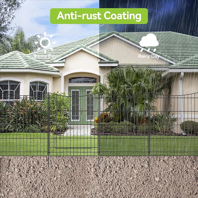 INJOPEXI Garden Fence 6 Panels 11.8ft(L)×30in(H) Decorative Garden Fences Outdoor with 5 Panels + 1 Gate, Rustproof Metal Wire No Dig Temporary Animal Barrier Fencing Border Dog Fence for Yard Patio