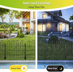 Bepatio Decorative Garden Fence Animal Barrier with Gate, 24in (H) x 20ft (L) 10 Panels Decorative Dog Fence Outdoor for Yard, Heavy Duty Rustproof Metal Fence Border, Flower Bed, Easy Setup, Black