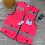 TCCFCCT Reflective Safety Vest 9 Pockets High Visibility Vest for Men Women, Hi Vis Reflective Work Vest for Safety, Meets ANSI/ISEA Standards, (Pink, XX-Large)