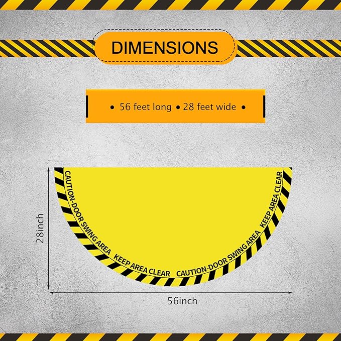 1 Pack 56 x 28 Inches Door Swing Caution Floor Sign for Safety Warning Door Swing Area Keep Area Clear Floor Sign Vinyl Non Slip Surface