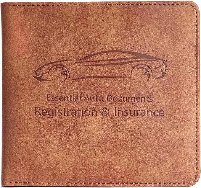 Mymazn Car Registration and Insurance Holder, Faux Leather Glove Box Organizer with Magnetic Closure for Driver's License & Essential Documents, Vintage Brown
