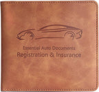 Mymazn Car Registration and Insurance Holder, Faux Leather Glove Box Organizer with Magnetic Closure for Driver's License & Essential Documents, Vintage Brown