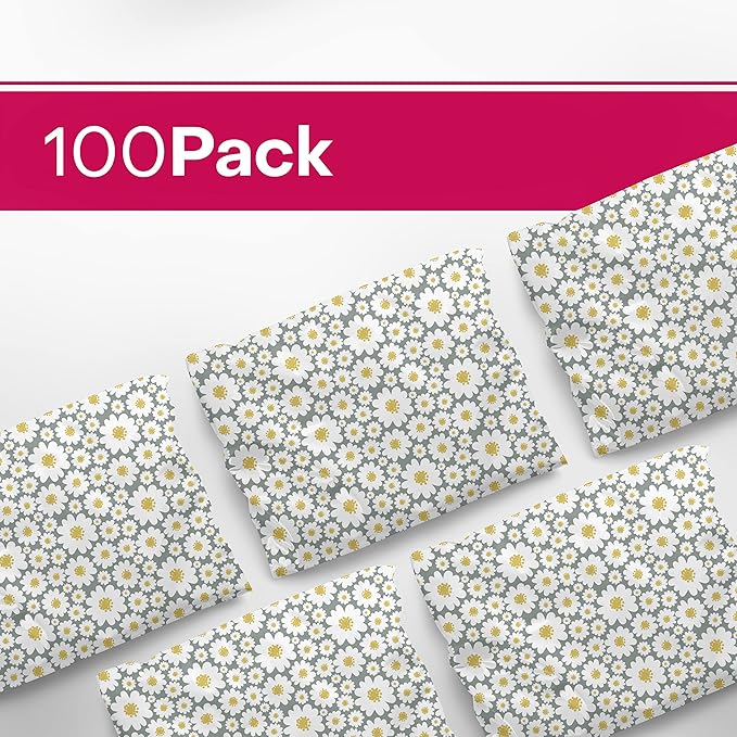 10x13 Poly Mailers – Daisy Floral – Waterproof, Tear-Resistant Shipping Bags with Adhesive Seal – 100 Pack – Package Mint