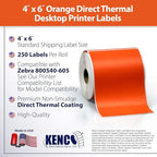 4" X 6" Direct Thermal Perforated Stickers Labels for Shipping Labels, Inventory, and Color Coding - Compatible with Zebra, Rollo, Godex and More (Orange, 1 Roll)