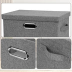 Medium 15" 21 Quart Collapsible Stackable Storage Bins with Lids, 1 Pack Gray Foldable Fabric Closet Storage Boxes with Lids, 4 Handles Heavy-duty Linen Cube Baskets for Bedroom