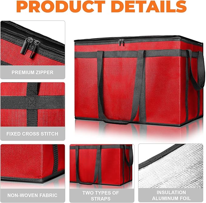 Insulated Food Delivery Bag, Commercial Grade Pizza Carrier for Hot and Cold Food, Large Reusable Catering Cooler Bag 22x15x14, Pizza Delivery Box for Uber Eats, Doordash Essentials