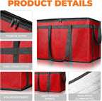 Insulated Food Delivery Bag, Commercial Grade Pizza Carrier for Hot and Cold Food, Large Reusable Catering Cooler Bag 22x15x14, Pizza Delivery Box for Uber Eats, Doordash Essentials