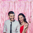 3 Pack 3.3x8.2 Feet Laser Pink Foil Fringe Backdrop Curtains, Tinsel Streamers Birthday Party Decorations, Fringe Backdrop for Graduation, Baby Shower, Gender Reveal, Disco Party
