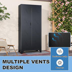 Broom Closet Storage Cabinet, 71" Metal Garage Cabinets with Lock & Hanging Rods, Utility Closet for Brooms and Mops, Cleaning Tool Cabinet for Home Office, Laundry Room
