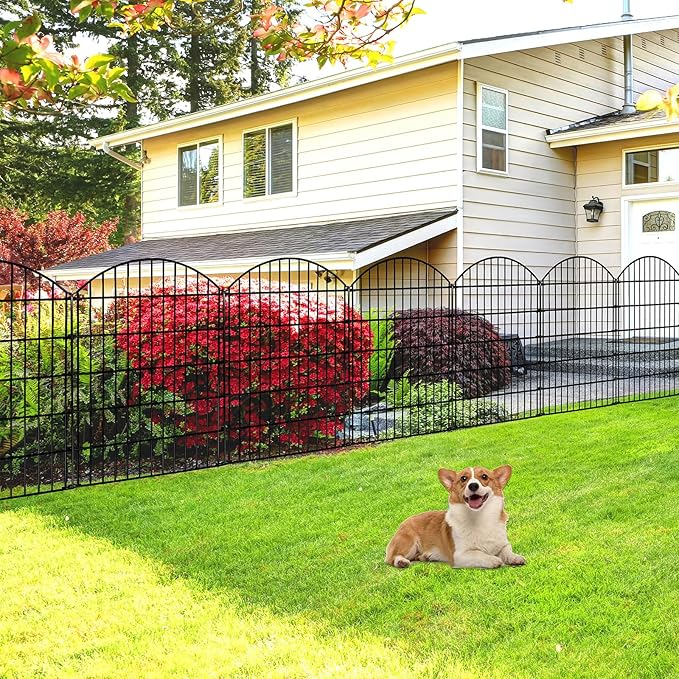 Metal Garden Fence 32 inch H x 28 inch W (10 Panels, Total Length 23 ft) No Need Dig Outdoor Rustproof Animal Barrier Fencing Border Fence for Dog, Patio,Yard, Landscape, Flower Bed