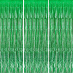 3 Pack Foil Fringe Backdrop - Green Shiny Tinsel Curtains for Party Decoration/Photo Booth Props - 3.3x8.2 FT Metallic Foil Backdrop for Birthday, Wedding, Graduation, Christmas.