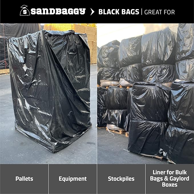 Sandbaggy Black Pallet Covers | Made in USA | Tarp Fits Large Pallets Up to 55" x 55" x 75" | Built w/ 6 Months UV Protection | Heavy Duty 1.5 Mil Thick Plastic (Pack of 250, 1.5 Mil Thick)