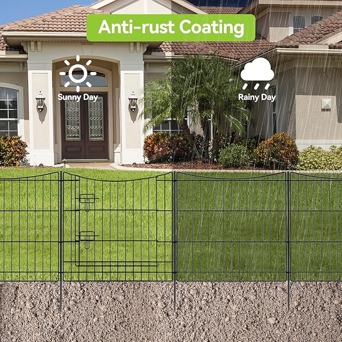 INJOPEXI Garden Fence 6 Panels 11.8ft(L)×24in(H) Decorative Garden Fences with 5 Panels + 1 Gate, Rustproof Metal Wire No Dig Temporary Rabbit Animal Barrier Fencing Dog Fence for Yard Outdoor Patio