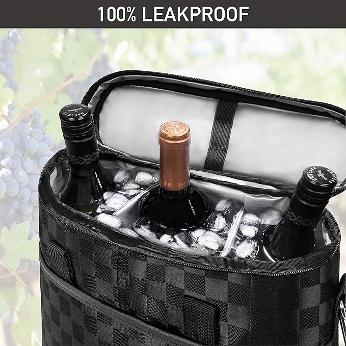Opux 3 Bottle Wine Carrier Tote, Insulated Leakproof Cooler Bag for Picnic, BYOB Beach, Portable Wine Bottle Case