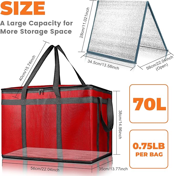 Pack of 2 Insulated Food Delivery Bag with Hard Bottom, XXXL Large Reusable Thermal Cooler Grocery Tote Bag, Commercial Pizza Delivery Box Carrier for Uber Eats, Doordash Essentials, Hot and Cold Food