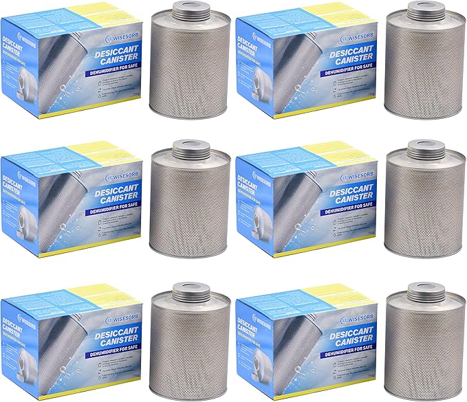 750 Grams 6pcs Gun Safe Dehumidifier, Reusable Canister Desiccant Dehumidifier, Rechargeable 1.65 Lbs Indicating Silica Gel Orange To Green