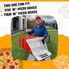 FSE Insulated Pizza Food Delivery Bag Carrier, 18 Inch x 18 Inch x 13 Inch, Breathable Design, Fits Five 16" Pizza Boxes, or Four 18" Pizza Boxes, for Hot or Cold Items, Red