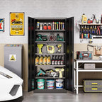 Metal Storage Cabinet with Locking Doors, Tall Cabinets for Home, Office, Warehouse Organizer (Black)