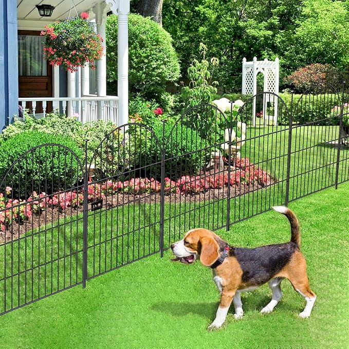 ADAVIN Garden Fence Animal Barrier with Gate 40 in(H)×26.2 Ft(L) 12 Panels,Rustproof Metal Wire Tall Fencing Border for Dogs Rabbits,Outdoor no dig pet Fences,Black Flower Edging for Yard,Arched