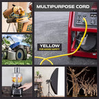 IRON FORGE CABLE 75 Foot Lighted Outdoor Extension Cord with 3 Electrical Power Outlets - 12/3 SJTW Heavy Duty Yellow Extension Cable with 3 Prong Grounded Plug for Safety, 15 AMP