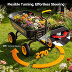 10-in NO-FLAT TIRES 600lb Heavy-Duty Garden Dump Cart 4 Cu.Ft. Utility Wagon with Quick-Release Dumping & Prime Grade 100% Virgin Polypropylene - Not Recycled Material for Landscaping Gardening