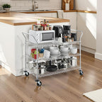 Finnhomy 3-Tier Commercial Grade Rolling Cart, Heavy Duty Utility Carts with Wheels and Handles, Kitchen Trolly on Wheels, Metal Serving Shelves with 700 lbs Capacity, Shelf Size 24" D x 48" W, NSF