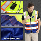 BeautyWill Custom Mesh Safety Vest Customized Logo Class2 High Visibility Reflective Vest with Pockets Construction workwear（Yellow Blue，4XL ）