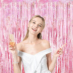 3 Pack 3.3x8.2 Feet Laser Pink Foil Fringe Backdrop Curtains, Tinsel Streamers Birthday Party Decorations, Fringe Backdrop for Graduation, Baby Shower, Gender Reveal, Disco Party