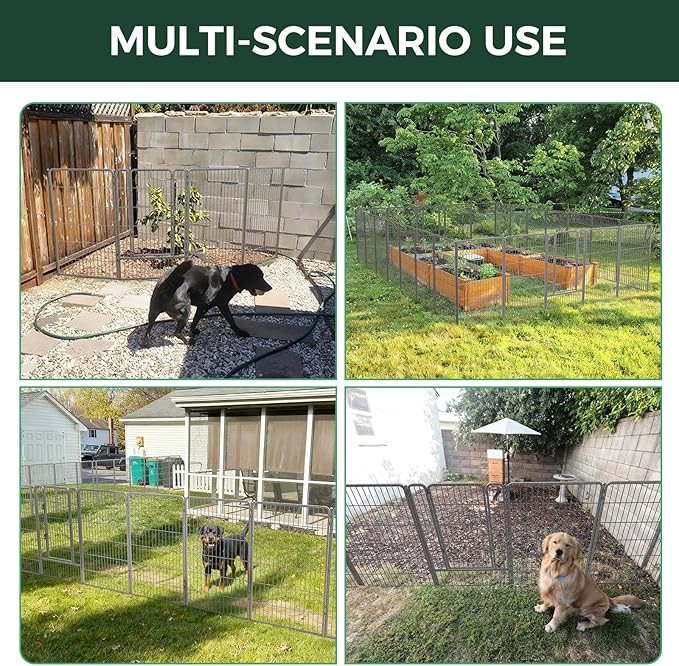 FXW Garden Fence Outdoor for The Yard – 45in(H) x 18.2ft(L) Heavy Duty Metal Animal Barrier for Dog and Rabbit, Decorative Dog Fence, 8 Panels, Silver