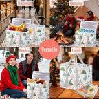 VENO 2 Pack Christmas Cooler Bag Insulated Reusable Grocery Shopping Bag, Food Delivery, Heavy Duty, Large Size, Durable Handles, Double Zippers, Lid, Collapsible (Pastel Forest, 2 Pack)
