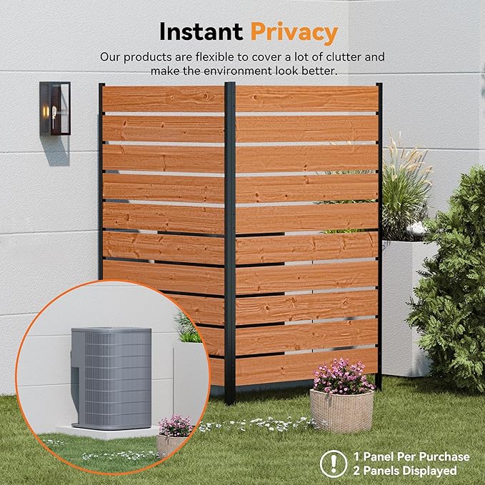 Modern Shade 5' x 3' Wood Privacy Fence Screen (2 Panel) Natural Cedar Wood, Outdoor Privacy Fence Panel for Deck Balcony, Conceals Trash Cans Air Conditioner, Ultimate Fence Privacy Screen