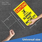 Caution Slippery When Wet or Icy Sign, 8x12 DS Coroplast Warning Caution Wet Floor Sign with H-Type Stake